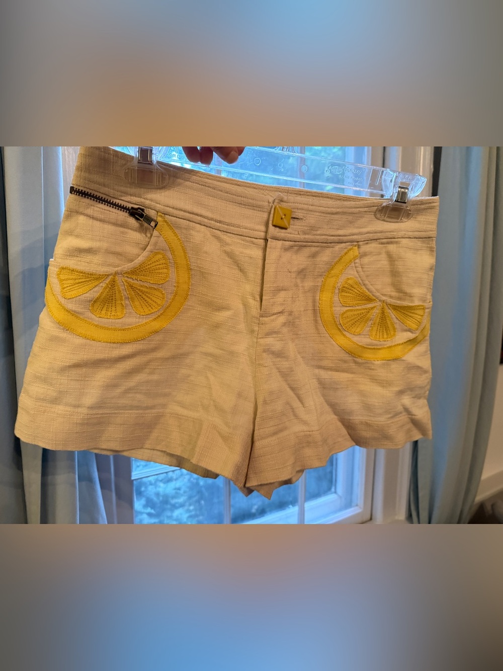 Rebecca Taylor White High-Waist Shorts with Yellow Lemon Appliqué